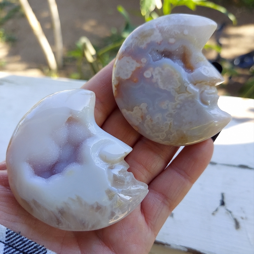 Pink Amethyst Flower Agate Moon